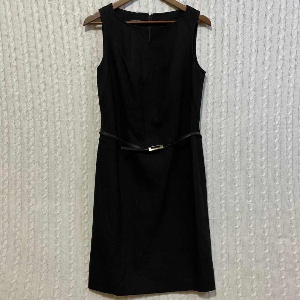 Talbots Sleeveless Black Belted Sheath Midi Dress Women’s Size 10